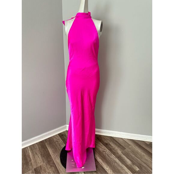 MISHA COLLECTION Evianna Halter Neck Satin Trumpet Gown - Picture 5 of 12